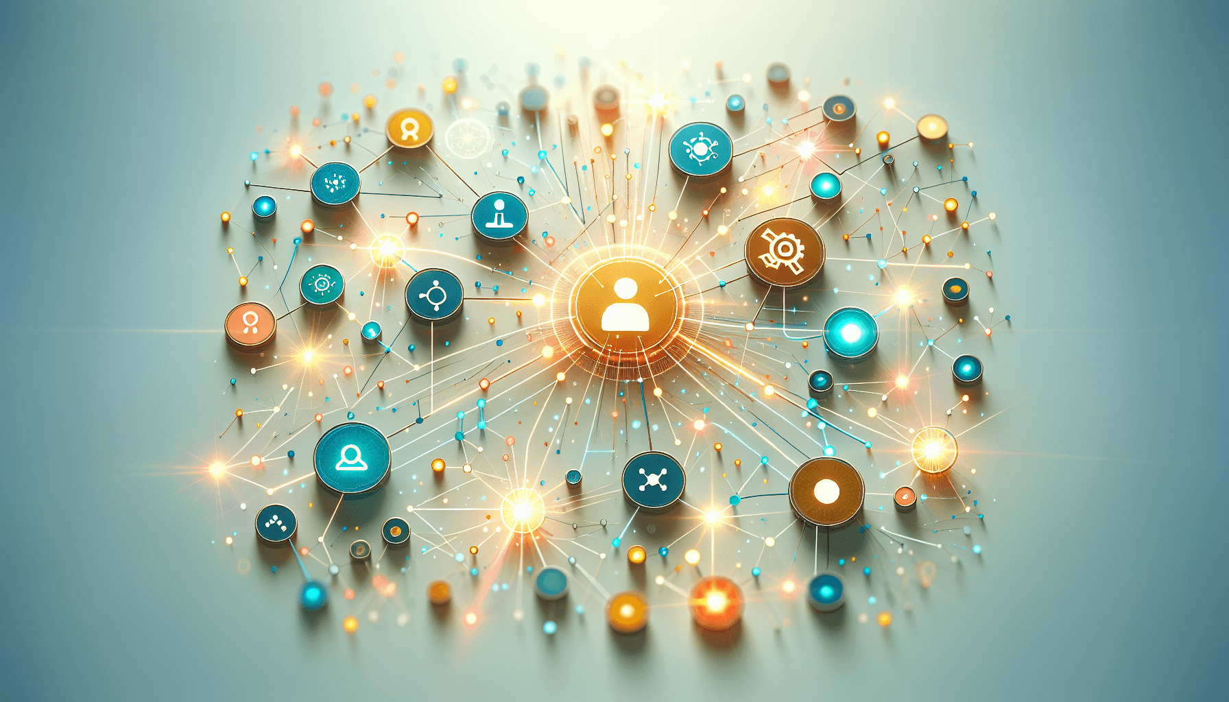 Agentic AI for business — vibrant abstract illustration of autonomous AI agent network nodes and glowing connections representing intelligent workflow automation