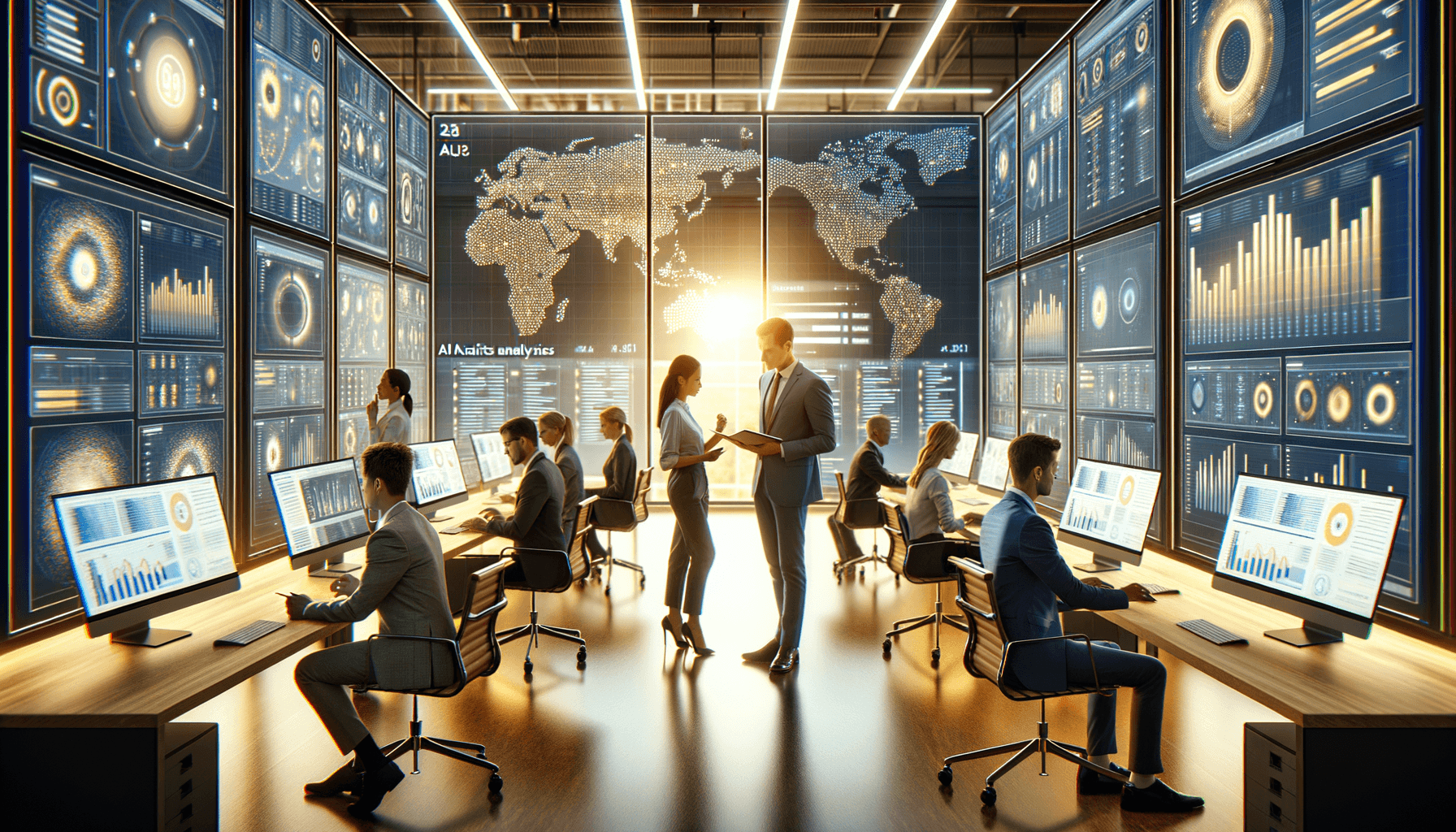 Evaluating AI tools — abstract illustration of teal and coral geometric shapes, selection indicators, and checkmarks representing business AI tool evaluation and decision-making